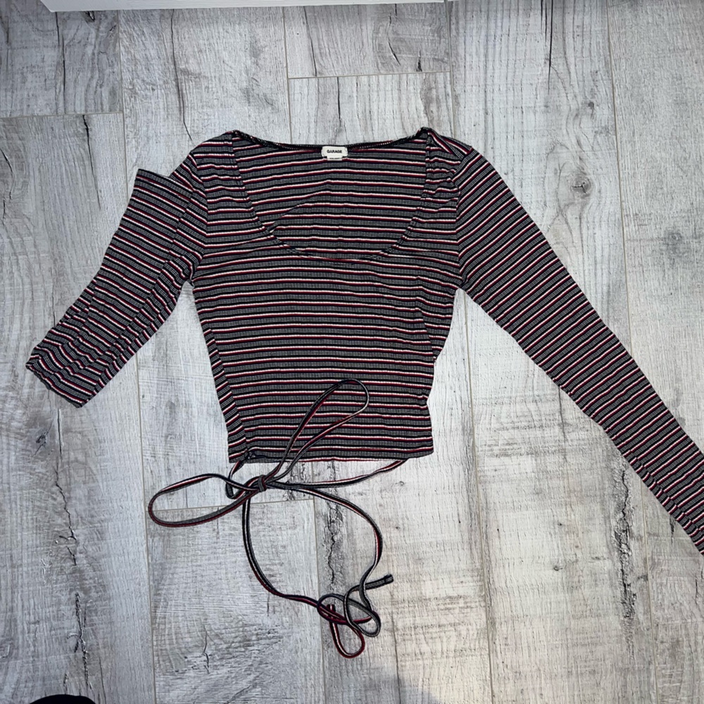Garage Black and Red Striped Crop Top